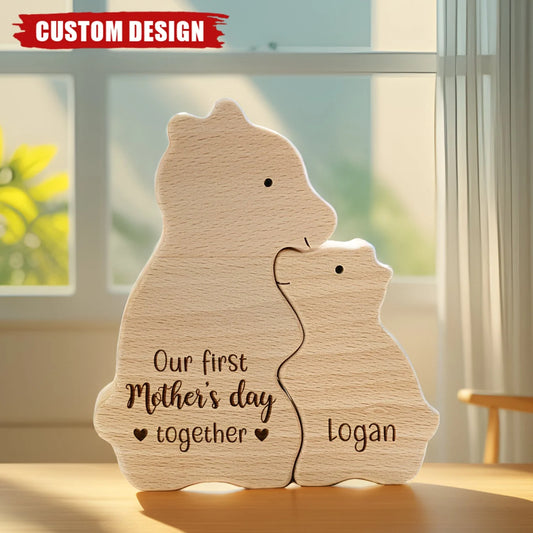 Wooden Bear Mom And Baby - Personalized Bear Wooden Puzzle, First Mother's Day Gift