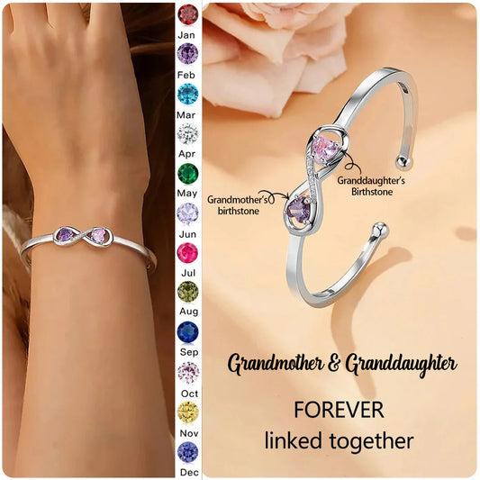Personalized Grandmother & Granddaughter Infinity Dual Birthstone Bracelet
